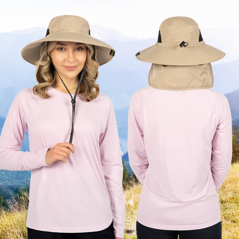 Suncube SUN CUBE Fishing Hat Sun Hat for Men, Women, Hiking Sun Hat with Neck Flap, Wide Brim, Chin Strap, Safari Summer Bucket Boonie Hat, UPF 50+ Outdoor Protection, Packable Breathable Mesh (Tan) - Image 3